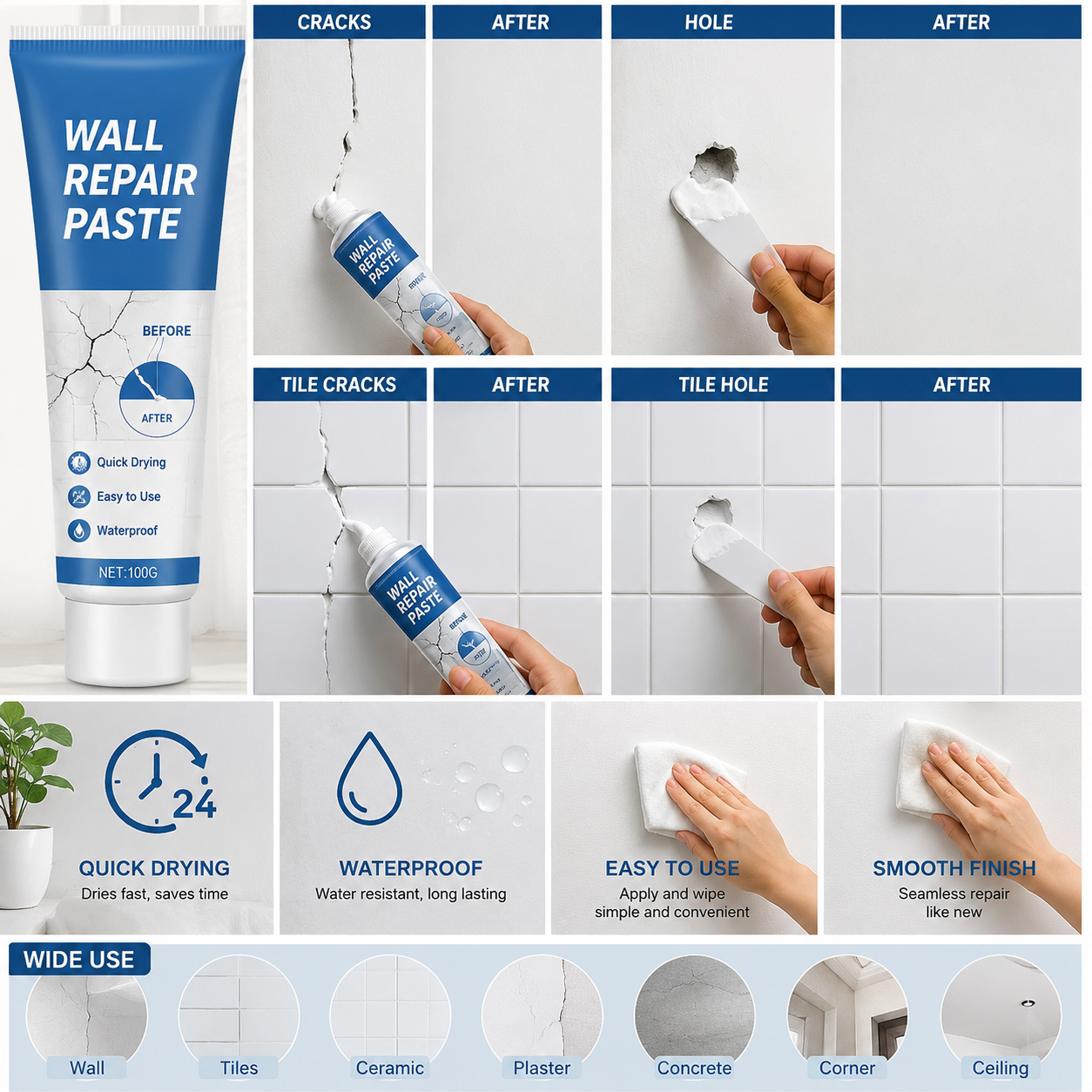 Waterproof Repair Paste for Walls and Tiles (buy 1 get 1 Free)